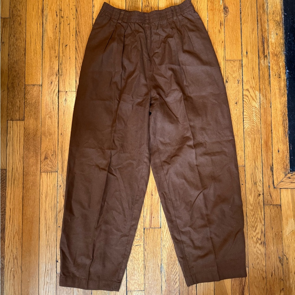 Vintage Silk Brown Pleated Wide Leg Pants